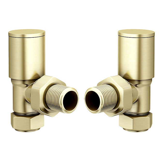Arezzo Round Angled Radiator Valves incl. Curved Angled Pipes Brushed Brass