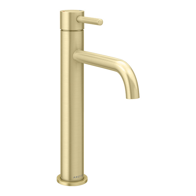 Arezzo Round Brushed Brass High Rise Mono Basin Mixer Tap