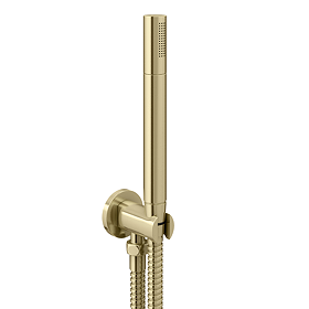 Arezzo Round Brushed Brass Outlet Elbow with Parking Bracket, Flex & Handset
