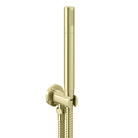 Arezzo Round Brushed Brass Outlet Elbow with Parking Bracket, Flex & Handset