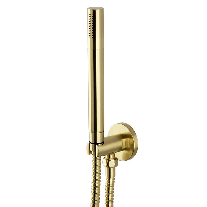 Arezzo Round Brushed Brass Push-Button Shower with Handset + 200mm Rainfall Shower Head
