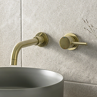 Arezzo Round Brushed Brass Wall Mounted (2TH) Basin Mixer Tap