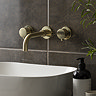 Arezzo Round Brushed Brass Wall Mounted (3TH) Basin Mixer Tap