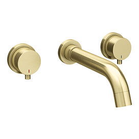 Arezzo Round Brushed Brass Wall Mounted (3TH) Basin Mixer Tap Large Image