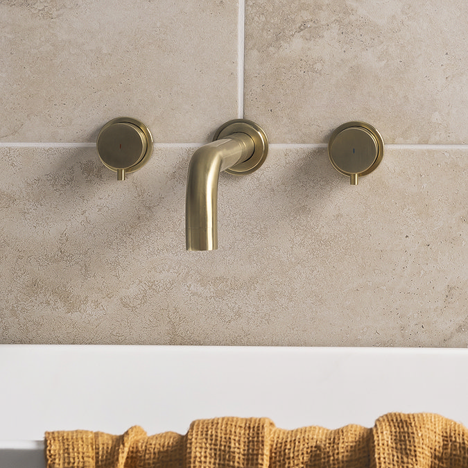 Arezzo Round Brushed Brass Wall Mounted Tap Package (Bath + Basin Tap)