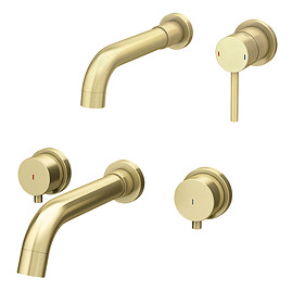 Arezzo Round Brushed Brass Wall Mounted Tap Package (Bath + Basin Tap)