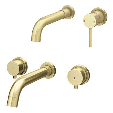 Arezzo Round Brushed Brass Wall Mounted Tap Package (Bath + Basin Tap)