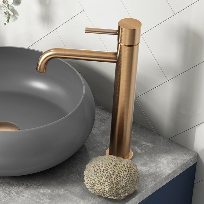 Arezzo Round Brushed Bronze High Rise Mono Basin Mixer Tap  Profile Large Image