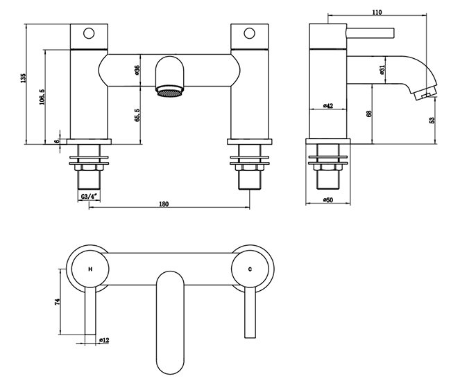 Arezzo Round Chrome Bath Filler Tap