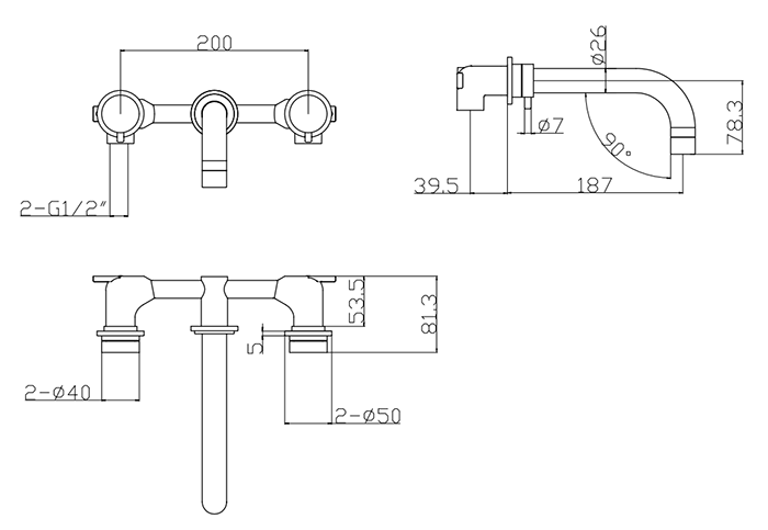 Arezzo Round Chrome Wall Mounted Basin Mixer Tap - 3TH