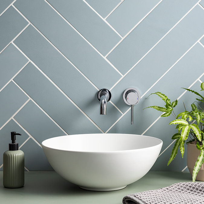 Arezzo Round Chrome Wall Mounted Basin Mixer Tap - 2 Tap Holes