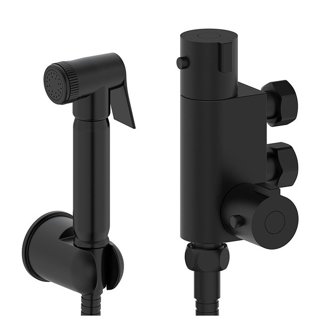 Arezzo Round Douche Thermostatic Bar Valve with Shower Spray Kit Matt Black