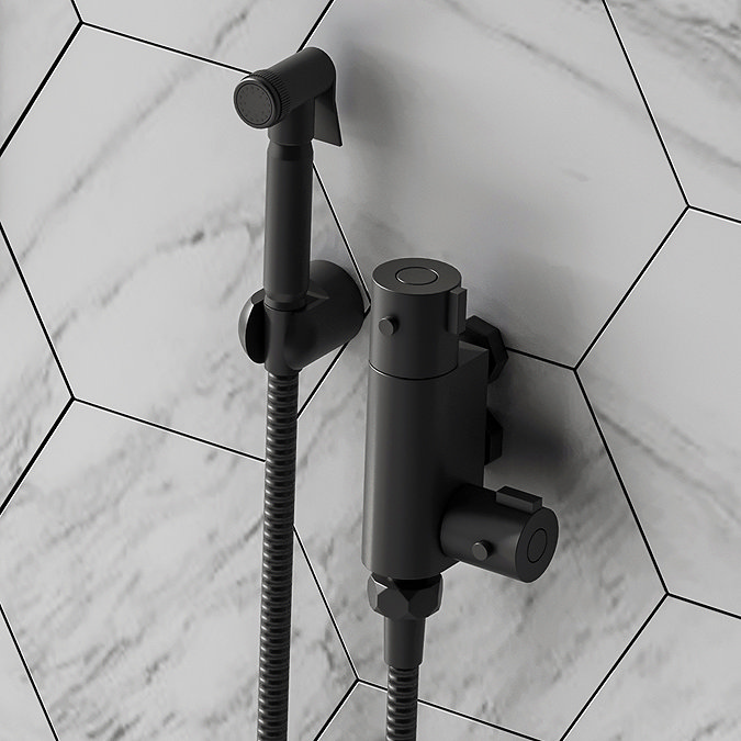 Arezzo Round Douche Thermostatic Bar Valve with Shower Spray Kit Matt Black