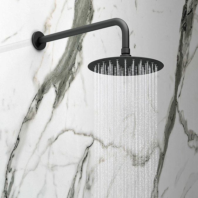 Arezzo Round Matt Black 2 Outlet Shower System (Fixed Shower Head + Overflow Bath Filler)  Standard 