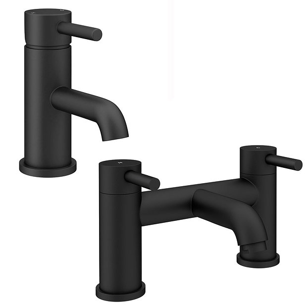 Arezzo Round Matt Black Tap Package (Bath + Basin Tap) Victorian Plumbing UK