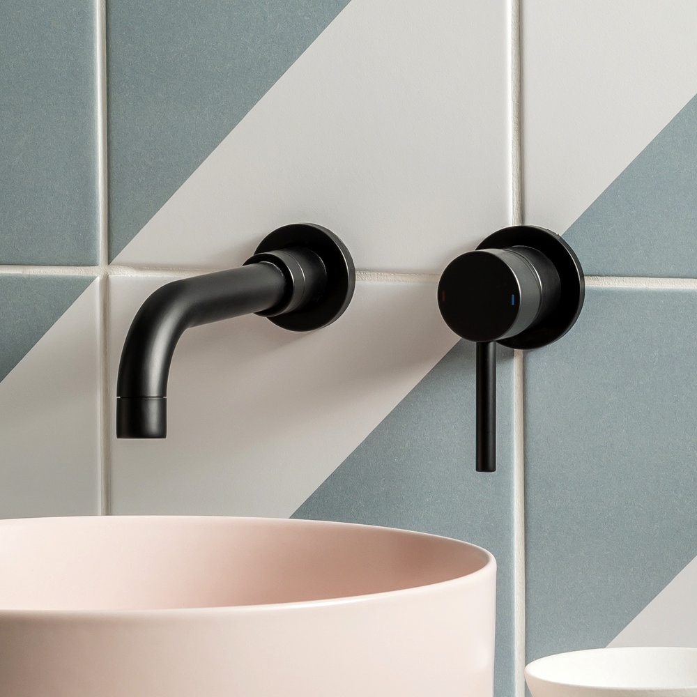 Arezzo Round Matt Black Wall Mounted 2TH Basin Mixer Tap