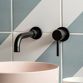 Arezzo Round Matt Black Wall Mounted (2TH) Basin Mixer Tap