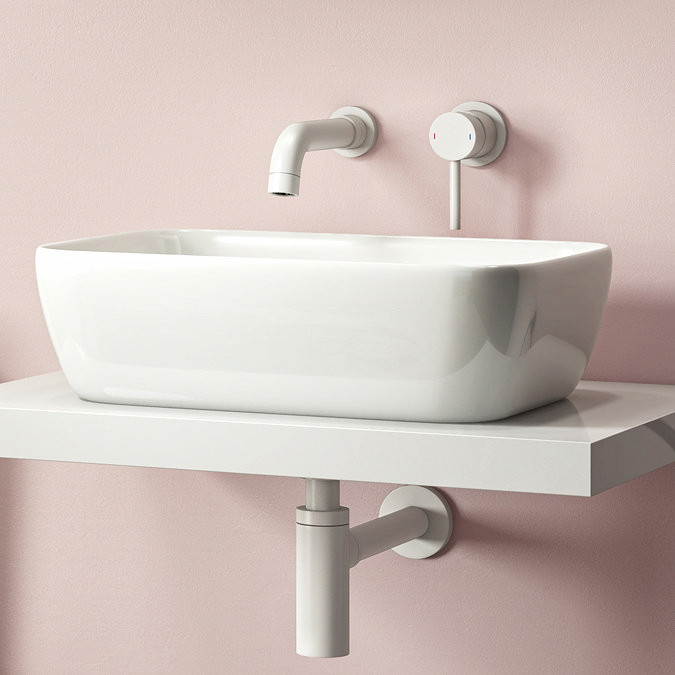 Arezzo Round Matt White Wall Mounted (2TH) Basin Mixer Tap  Profile Large Image