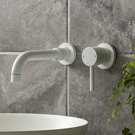 Arezzo Round Matt White Wall Mounted (2TH) Basin Mixer Tap
