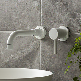Arezzo Round Matt White Wall Mounted (2TH) Basin Mixer Tap