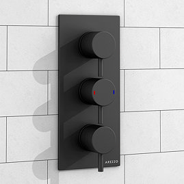Arezzo Round Modern Triple Concealed Shower Valve - Matt Black