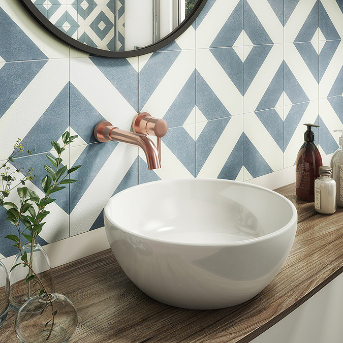 Arezzo Round Rose Gold Wall Mounted (2TH) Basin Mixer Tap Profile Large Image