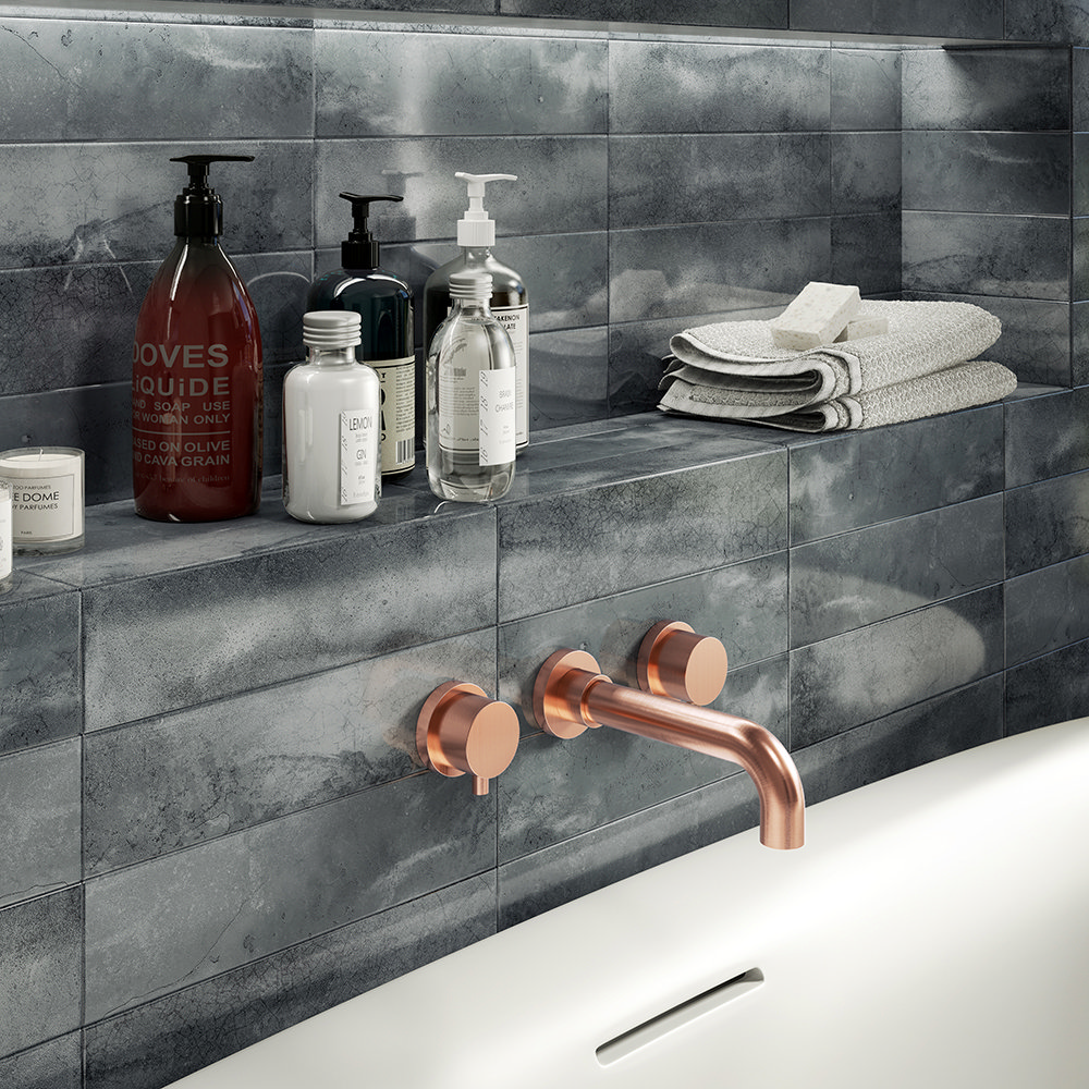 Arezzo Round Rose Gold Wall Mounted 3TH Bath Filler Tap