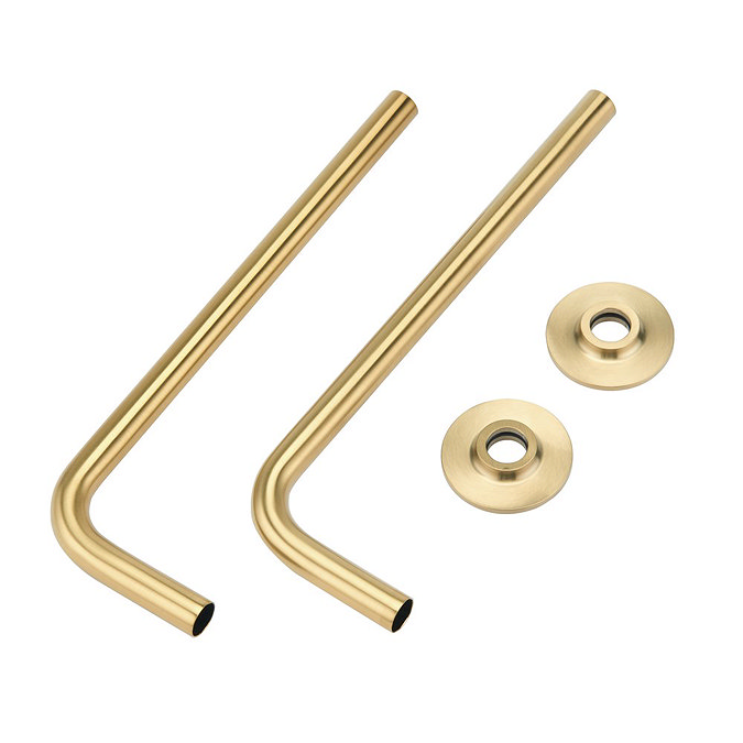 Arezzo Round Straight Radiator Valves incl. Curved Angled Pipes Brushed Brass