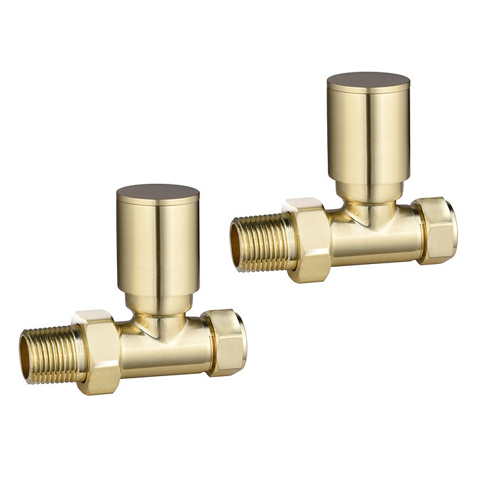 Arezzo Round Straight Radiator Valves incl. Curved Angled Pipes Brushed Brass
