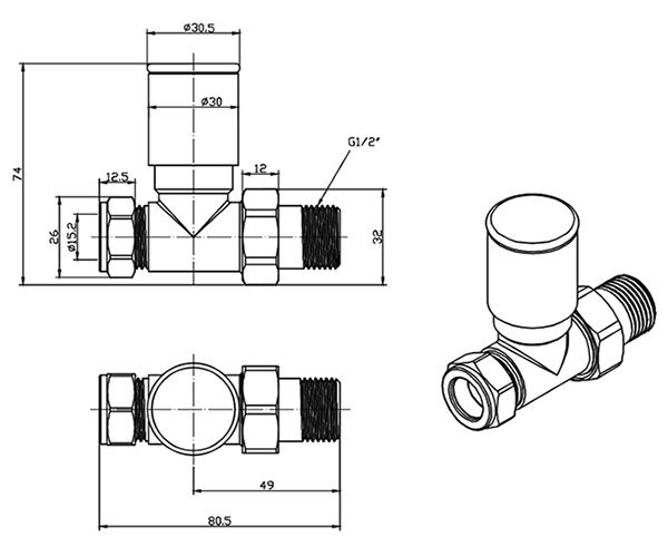 Arezzo Round Straight Radiator Valves incl. Curved Angled Pipes Brushed Brass