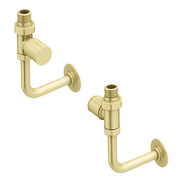 Arezzo Round Straight Radiator Valves incl. Curved Angled Pipes Brushed Brass