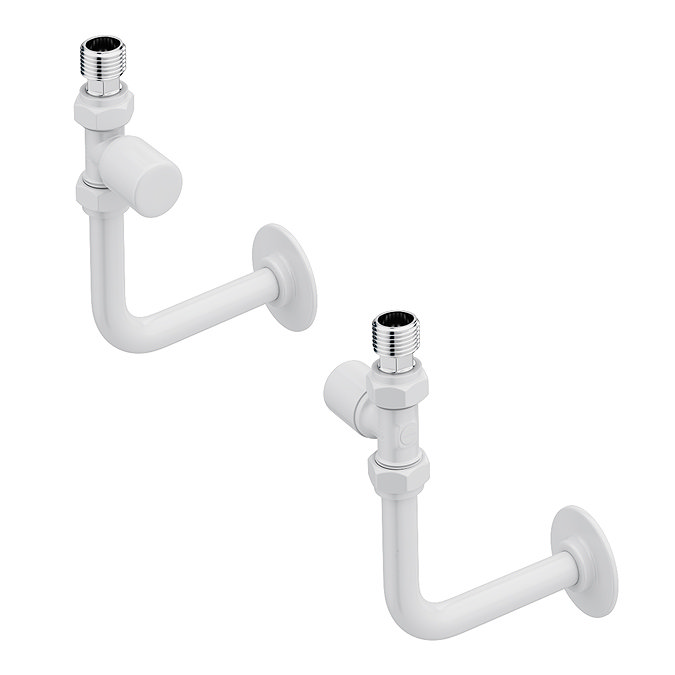 Arezzo Round Straight Radiator Valves incl. Curved Angled Pipes - White Large Image
