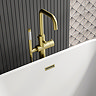 Arezzo Round Thermostatic Floor Mounted Freestanding Bath Shower Mixer Brushed Brass