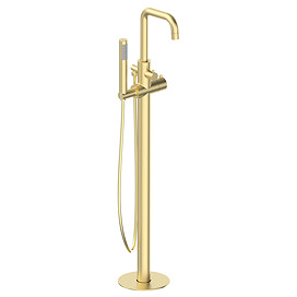 Arezzo Round Thermostatic Floor Mounted Freestanding Bath Shower Mixer Brushed Brass