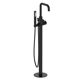 Arezzo Round Thermostatic Floor Mounted Freestanding Bath Shower Mixer Matt Black
