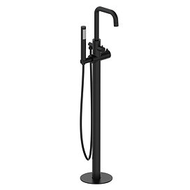 Arezzo Round Thermostatic Floor Mounted Freestanding Bath Shower Mixer Matt Black