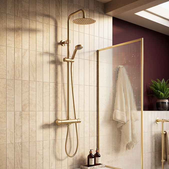 Arezzo Round Thermostatic Shower - Brushed Brass