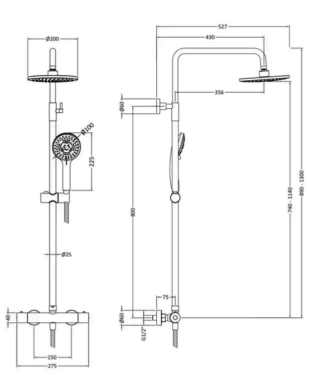 Arezzo Round Thermostatic Shower - Brushed Brass
