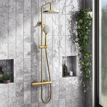 Arezzo Round Thermostatic Shower - Brushed Brass  Profile Large Image