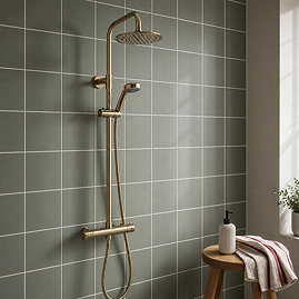 Arezzo Round Thermostatic Shower - Brushed Brass
