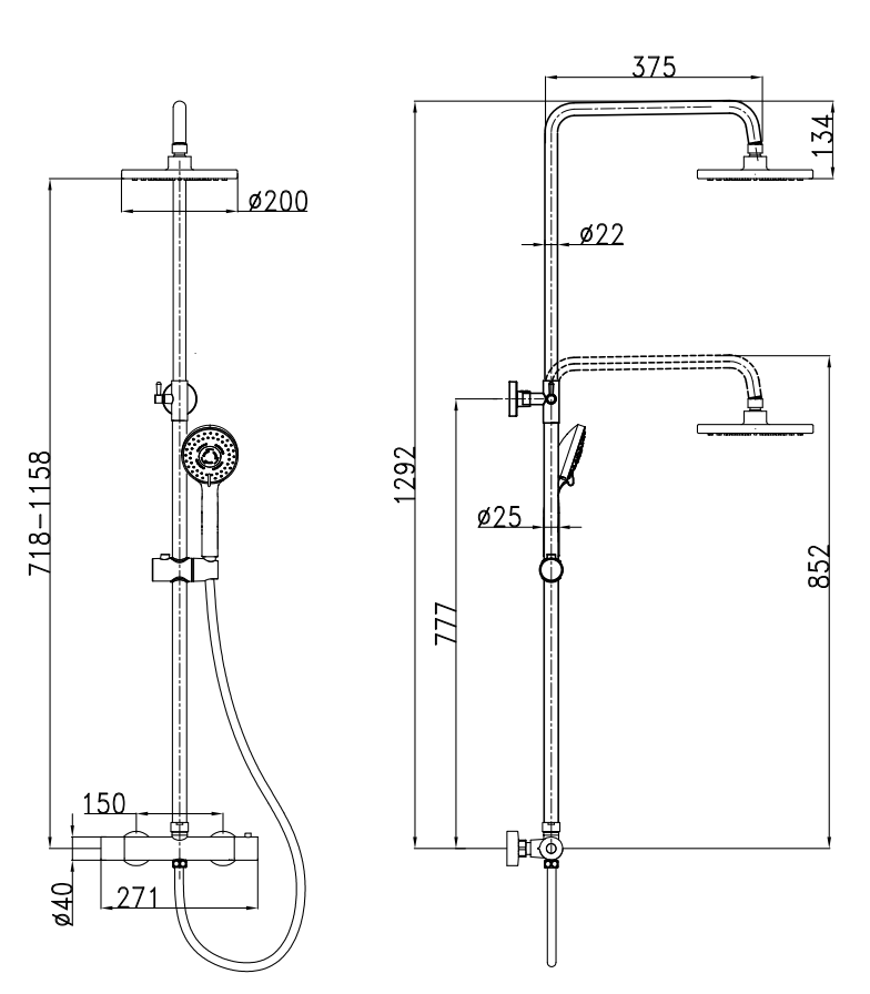 Arezzo Round Thermostatic Shower - Brushed Bronze