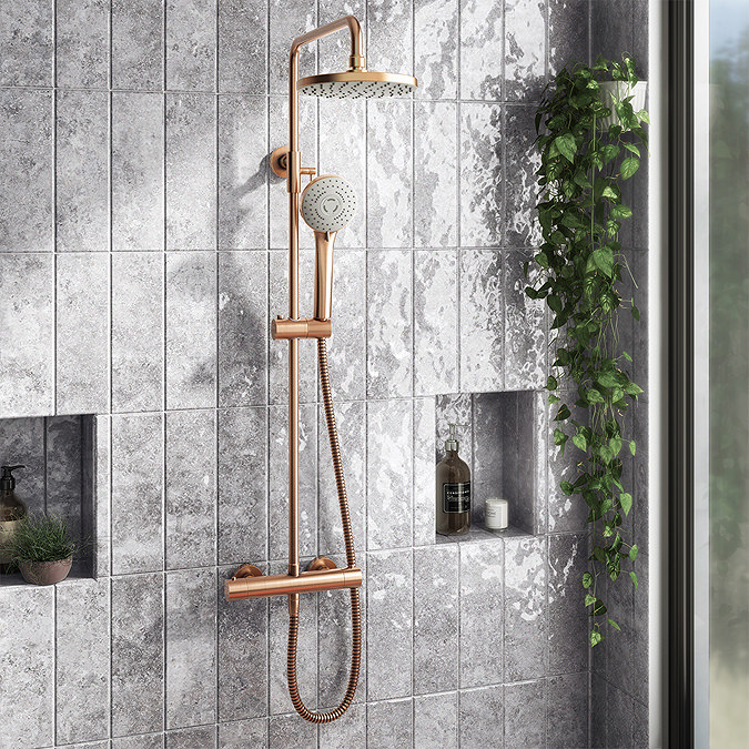 Arezzo Round Thermostatic Shower - Brushed Bronze Large Image