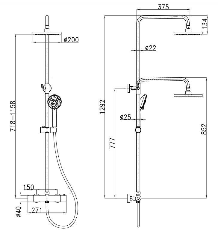 Arezzo Round Thermostatic Shower - Gunmetal Grey