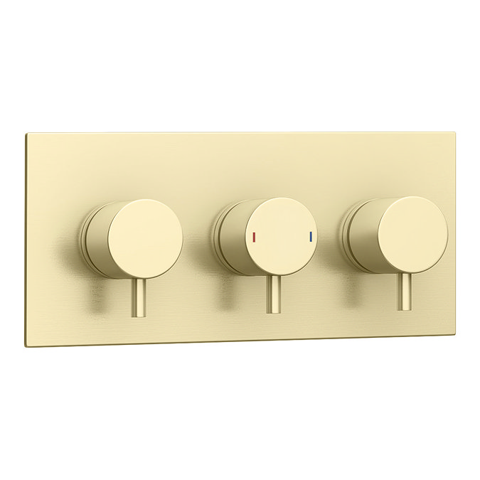 Arezzo Round Triple Concealed Thermostatic Shower Valve with Diverter - Brushed Brass