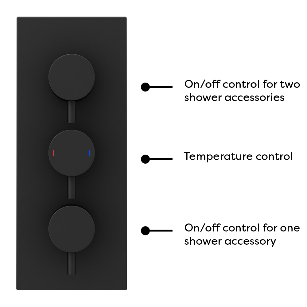 Arezzo Round Triple Concealed Thermostatic Shower Valve with Diverter - Matt Black  Feature Large Im