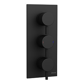 Arezzo Round Triple Concealed Thermostatic Shower Valve with Diverter - Matt Black