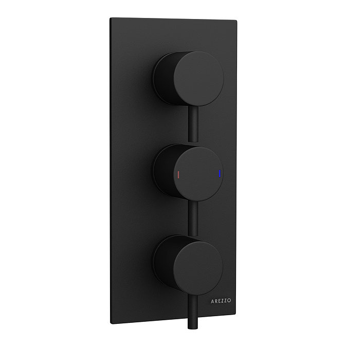 Arezzo Round Triple Concealed Thermostatic Shower Valve with Diverter - Matt Black