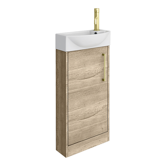 Arezzo Rustic Oak 450mm 1TH Floor Standing Cloakroom Vanity Unit With Brushed Brass Handle Standard