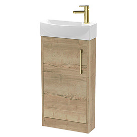 Arezzo Rustic Oak 450mm 1TH Floor Standing Cloakroom Vanity Unit With Brushed Brass Handle Large Ima