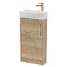 Arezzo Rustic Oak 450mm 1TH Floor Standing Cloakroom Vanity Unit With Brushed Brass Handle Large Ima